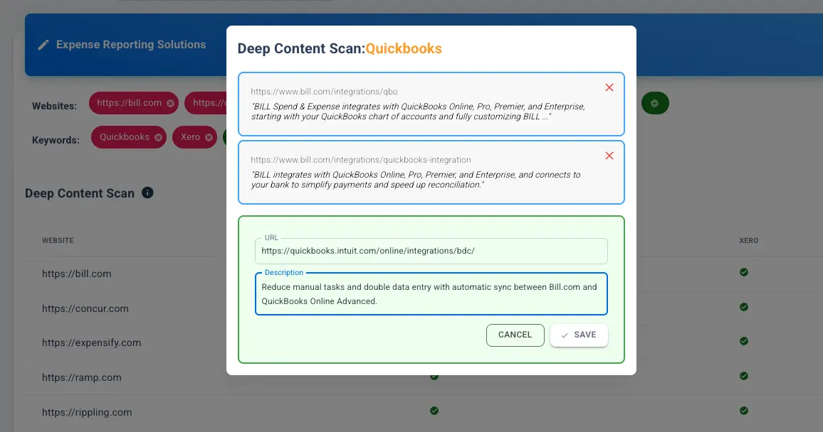 scale-70 Competitors x Features Grid with Automatic Evidence Detection